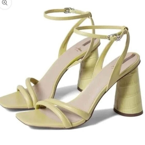 Sam Edelman Kia Embossed Leather Snake Print Heeled Sandals Kiwi Green Size 7 - Picture 1 of 7